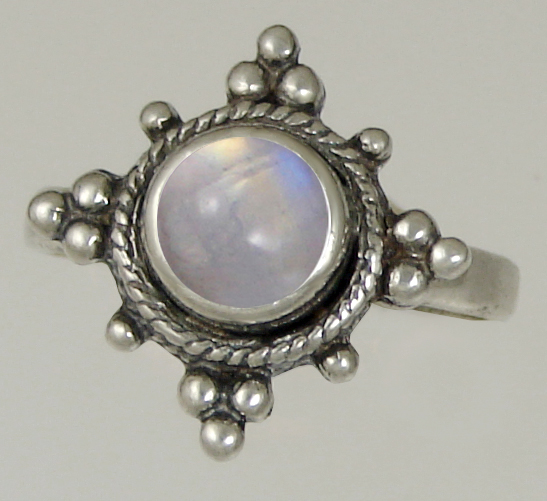 Sterling Silver Gemstone Ring With Rainbow Moonstone Size 7